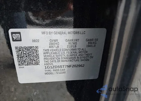 2022 Chevrolet Malibu Fwd Lt from USA, damaged, VIN 1G1ZD5ST7NF202962